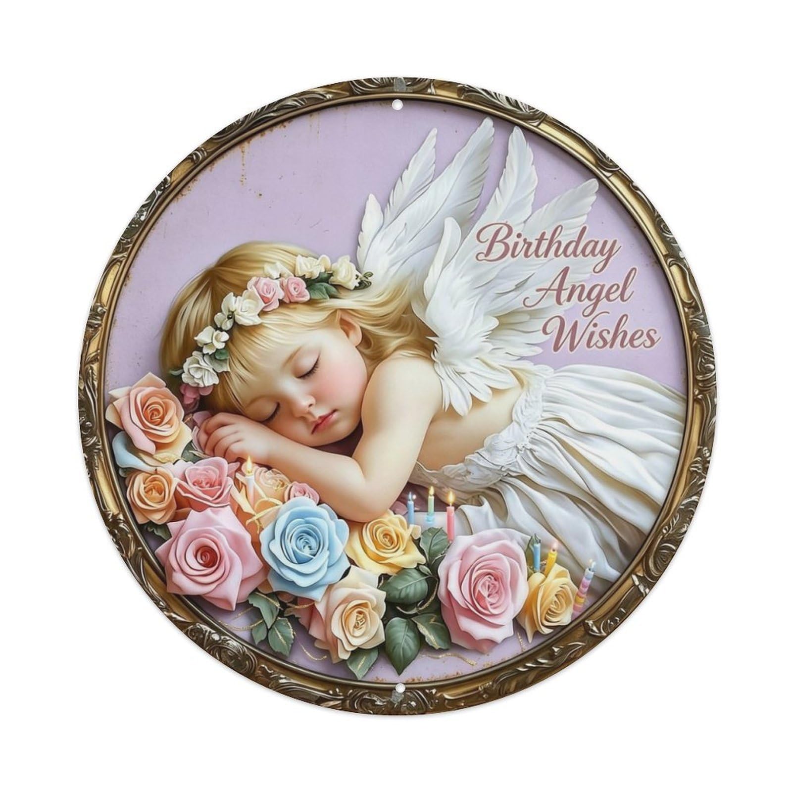 Birthday Angel Wishes Metal Tin Sign Plaque