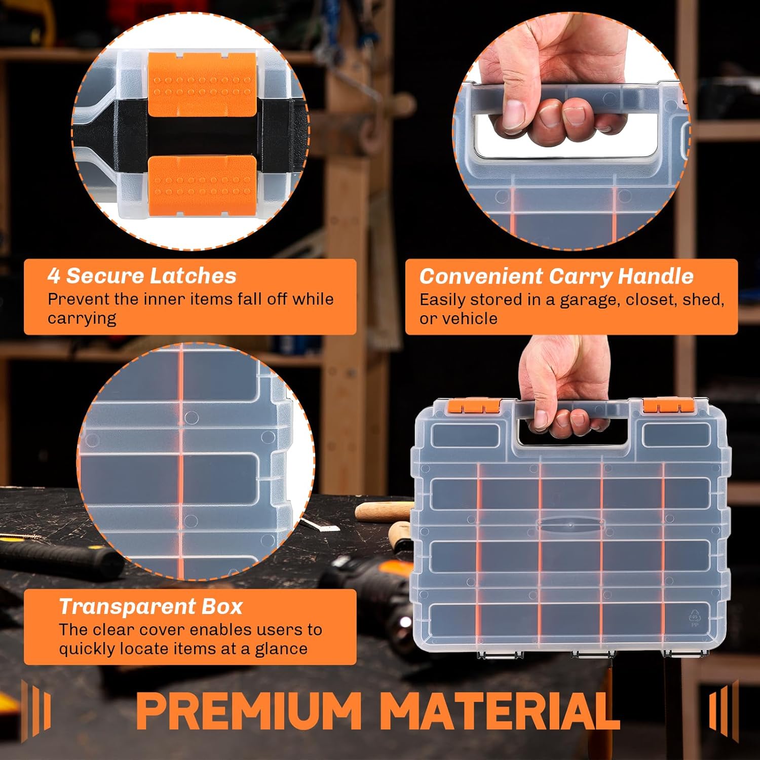 Small Parts Organizer 3 Pack | Storage Case Tools Box 34-Compartments Double Side Organizer Box with Removable Dividers for Small Hardware, Screws, Bolts, Nuts, Nails, Beads, Jewelry