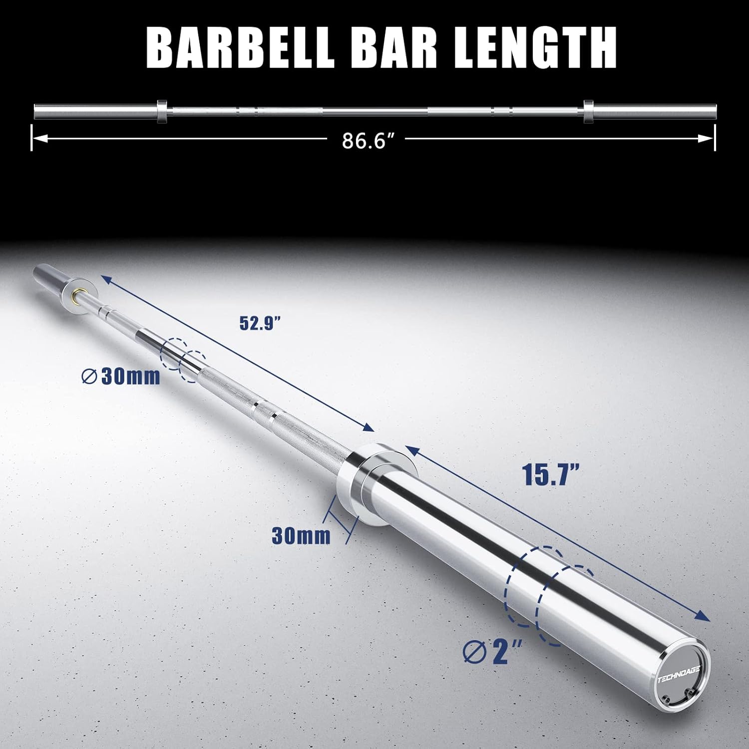 TECHNOAGE 7FT Olympic Barbell 700LB Capacity – Heavy Duty Olympic Weight Bar, 2" Weight Lifting Bar for Squat Bench Deadlift, Powerlifting Barbell for Strength Training, Home Gym & Commercial Fitness