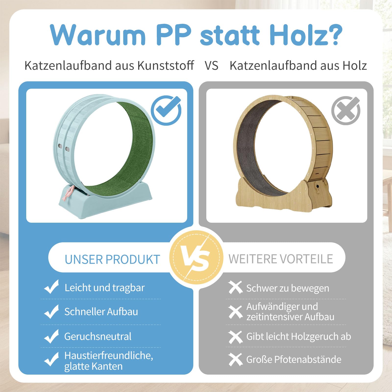 LEADZM Katzenlaufrad 80cm Durchmesser - Laufrad Katze aus Kunststoff, Inklusive Teppich und Katzenspielzeug, stabil und leise - Geeignet für Katzen mit einem Gewicht von höchstens 15 kg (Blau)