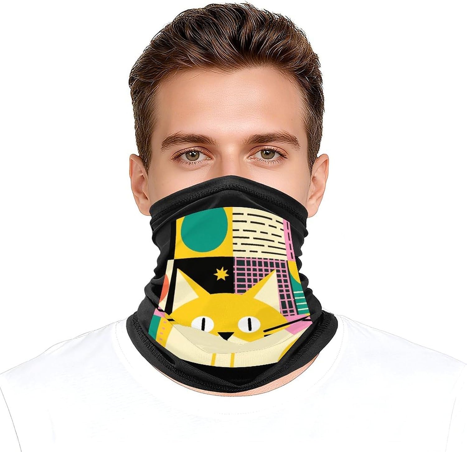 Cycling Neck Gaiter Upf 50+ Sun Protection Cooling Quick-Dry Balaclava Yellow Cat Design Face Mask Breathable Bandana for Biking Motorcycle Running Hiking & Outdoor Work