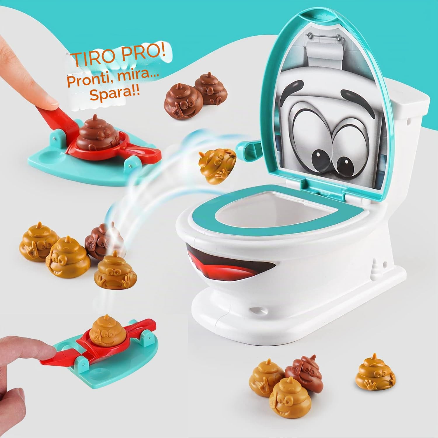 COSORO Spara alla Cacca Toilette Giocattolo,creatività Poop Shoot Game con 12 Cacca 2 Lanciatori 1 Sticker,Gioco di Cacca Famiglia,Gioco da Tavolo per Feste Familiari e attività di Gruppo per Bambini