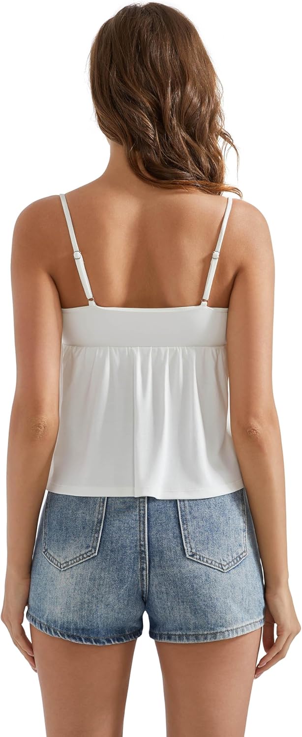 OMKAGI Cute Peplum Camisole Tops for Women Built in Bra Sleeveless Going Out Tank Top - Image 2