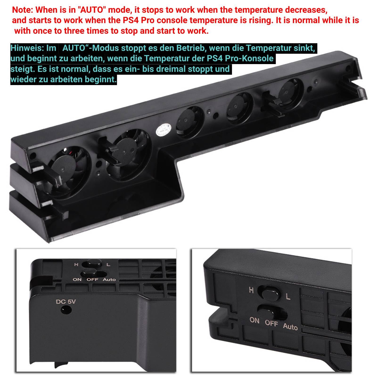 Ventilador para consola PS4 Pro con cable USB a CC, ventilador automático de temperatura constante, 5 ventiladores de refrigeración Super Turbo Control de temperatura Ventilador para Playstation