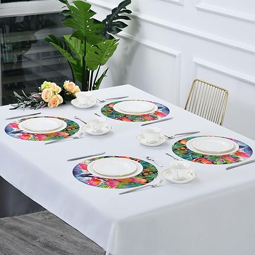 Miniatura 7 de Juego de 4 manteles individuales redondos de flamencos de acuarela, lavables, antideslizantes, resistentes al calor, para decoración de mesas de