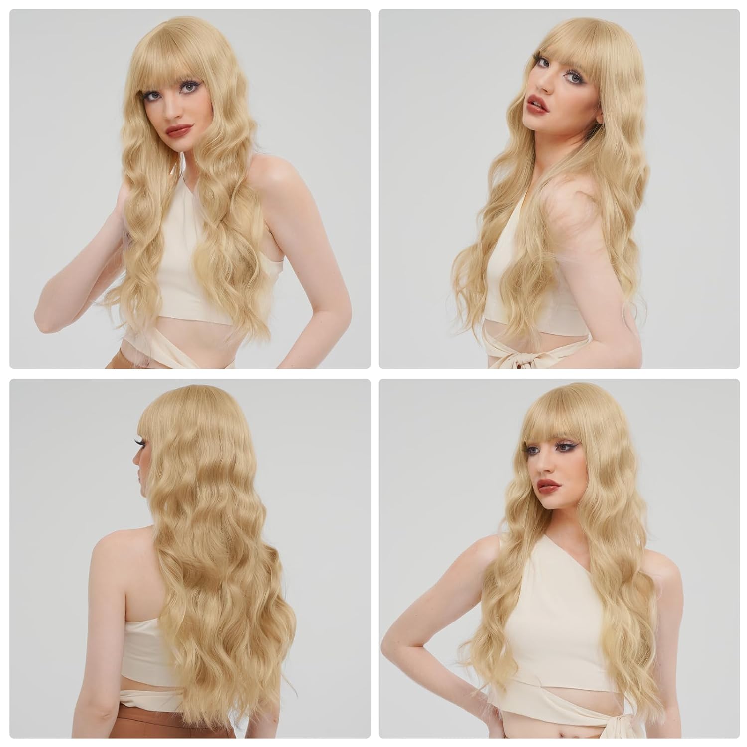 Long Blonde Wavy Wig With Bangs For Women And Girls Natural Color Cosplay Use Soft Stunning Durable Stylish._voghion.com