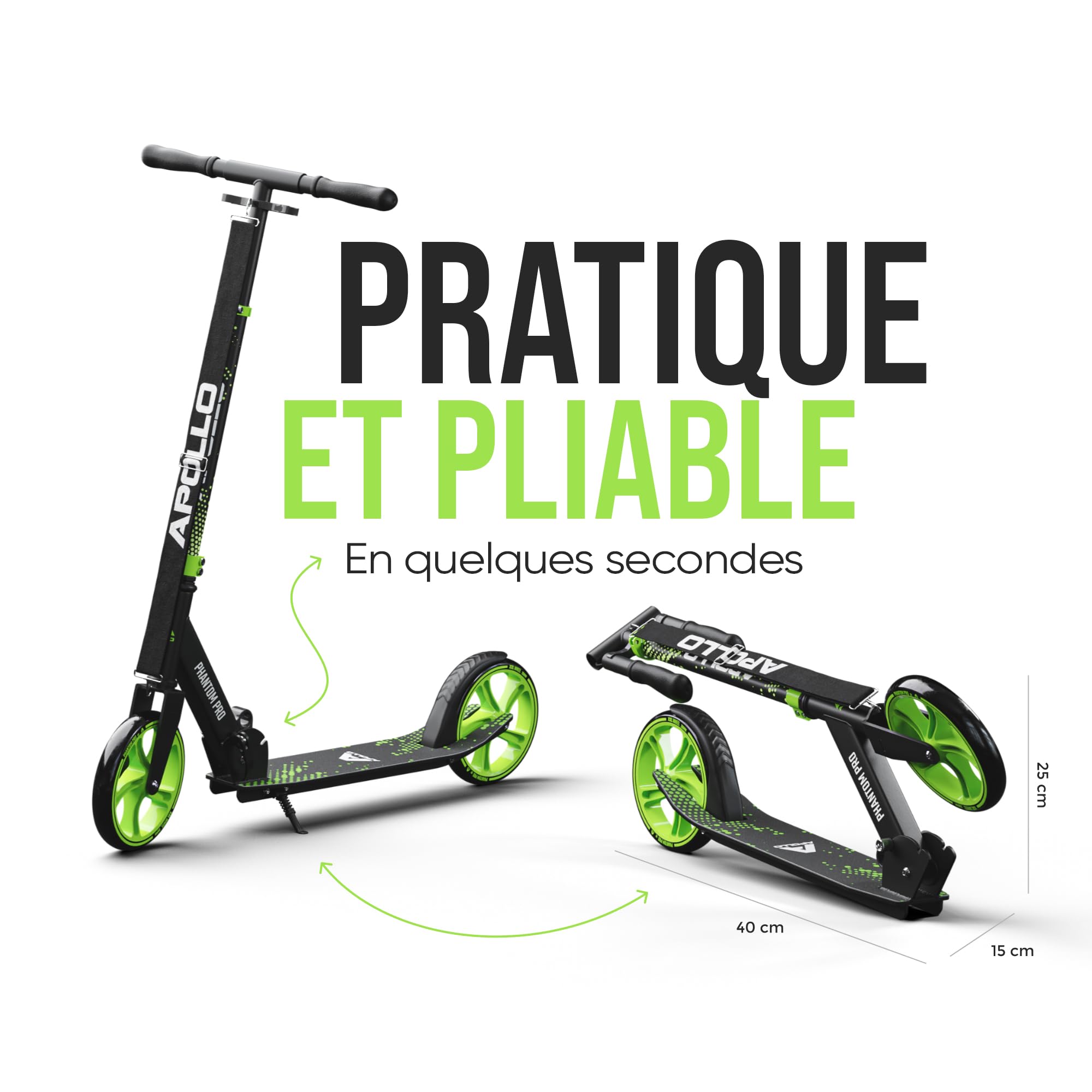 Apollo Trotinette aux Roues XXL - 200mm - Trotinette Freestyle de Ville Phantom Pro - City Scooter Pliable et à Hauteur Ajustable pour Adultes et Enfants