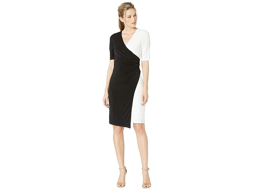 

London Times Color Block Wrap Dress (Black/Soft White) Women's Dress