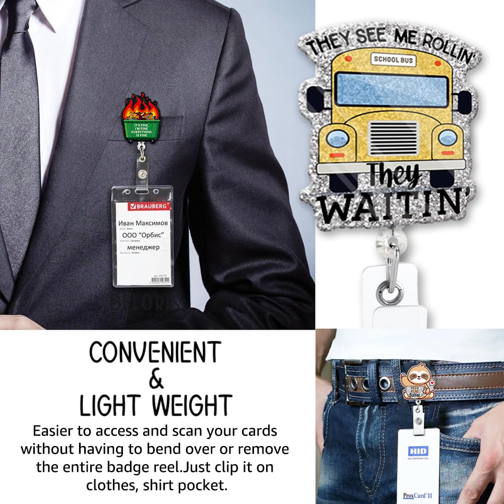 ZBBFSSCB - Insignia de autobús escolar retráctil con diseño de «They See Me Rollin They Waitin» para profesores, regalo de Navidad, cumpleaños, graduación para profesores, conductor de autobús escolar
