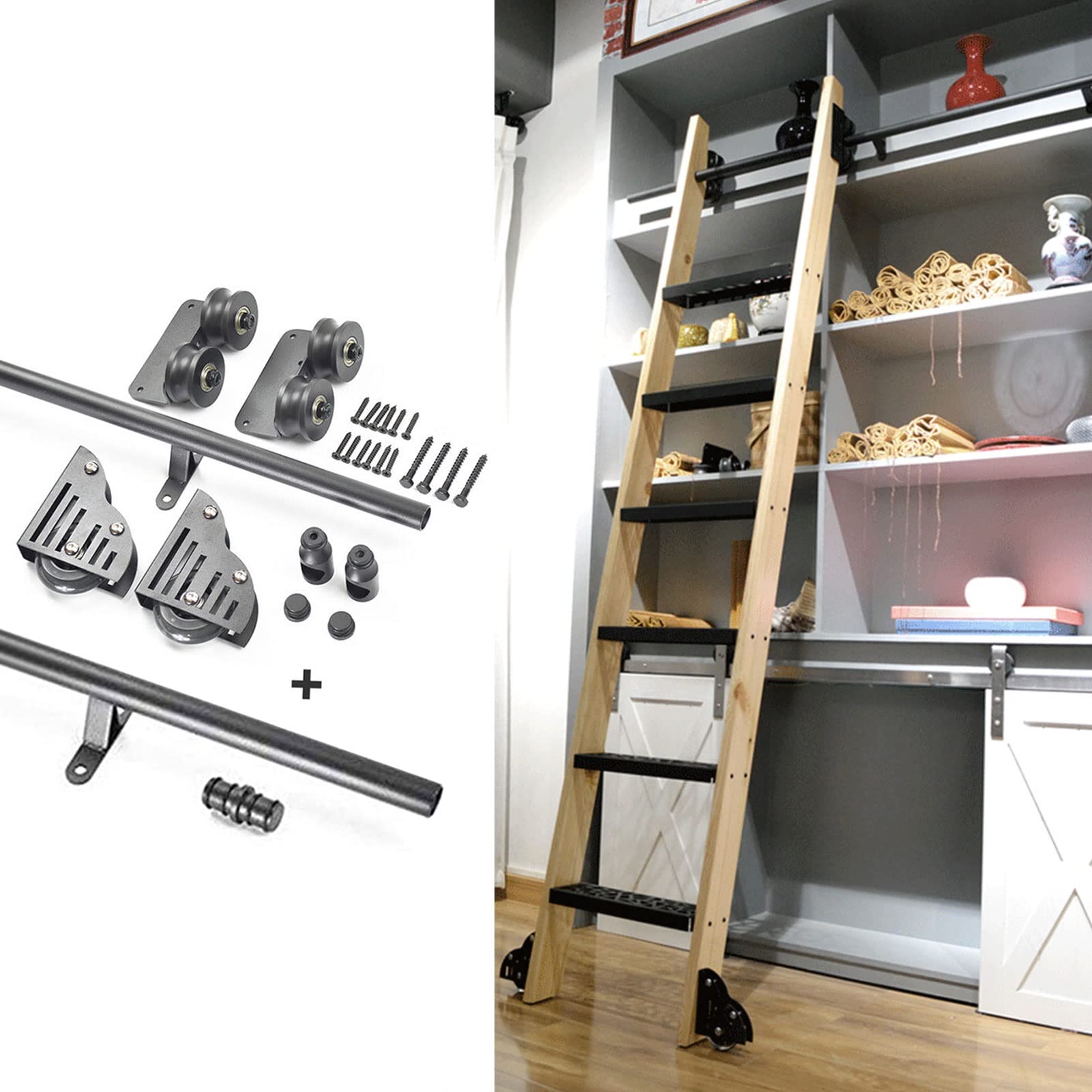 Kit quincaillerie pour échelle mobile haut de gamme avec rail en tube rond d'acier durable