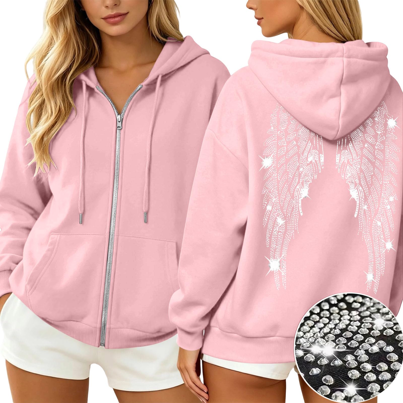 Hoodie Damen Kapuzenpullover Glitzer Streetwear Y2K Hoodies Sweatshirt