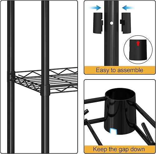 Miniatura 4 de HOMEFORT Estantes de almacenamiento, estantería de 5 cables, estante de almacenamiento independiente de metal para cocina, despensa, baño, negro,
