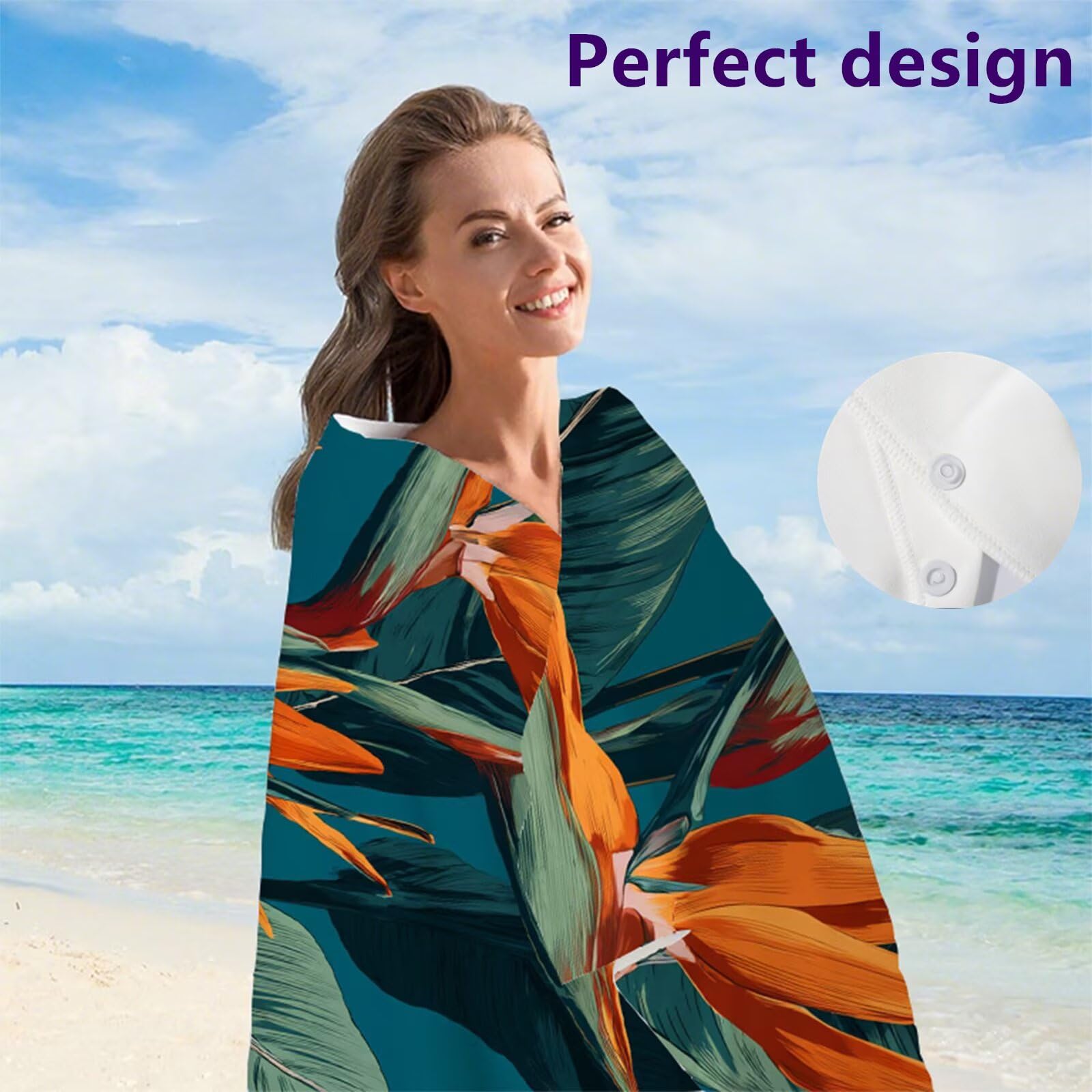 Telo Mare Microfibra 90x180 cm Telo Mare Grande, Asciugamano Palestra Assorbente Asciugatura Rapida, Asciugamano Mare Antisabbi Stuoia Spiaggia per Piscina, Viaggio 2 Set- Fiore Arancione G1-606