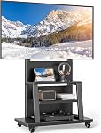 5Rcom Rolling TV Stand with Wheels & Shelf for 37-75 inch TVs Holds 150 lbs | Max VESA 600 x 400mm, Two-Tier Heavy-Duty Storage System, Height Adjustment, Silent Locking Wheels, Reinforced Wood Shelves