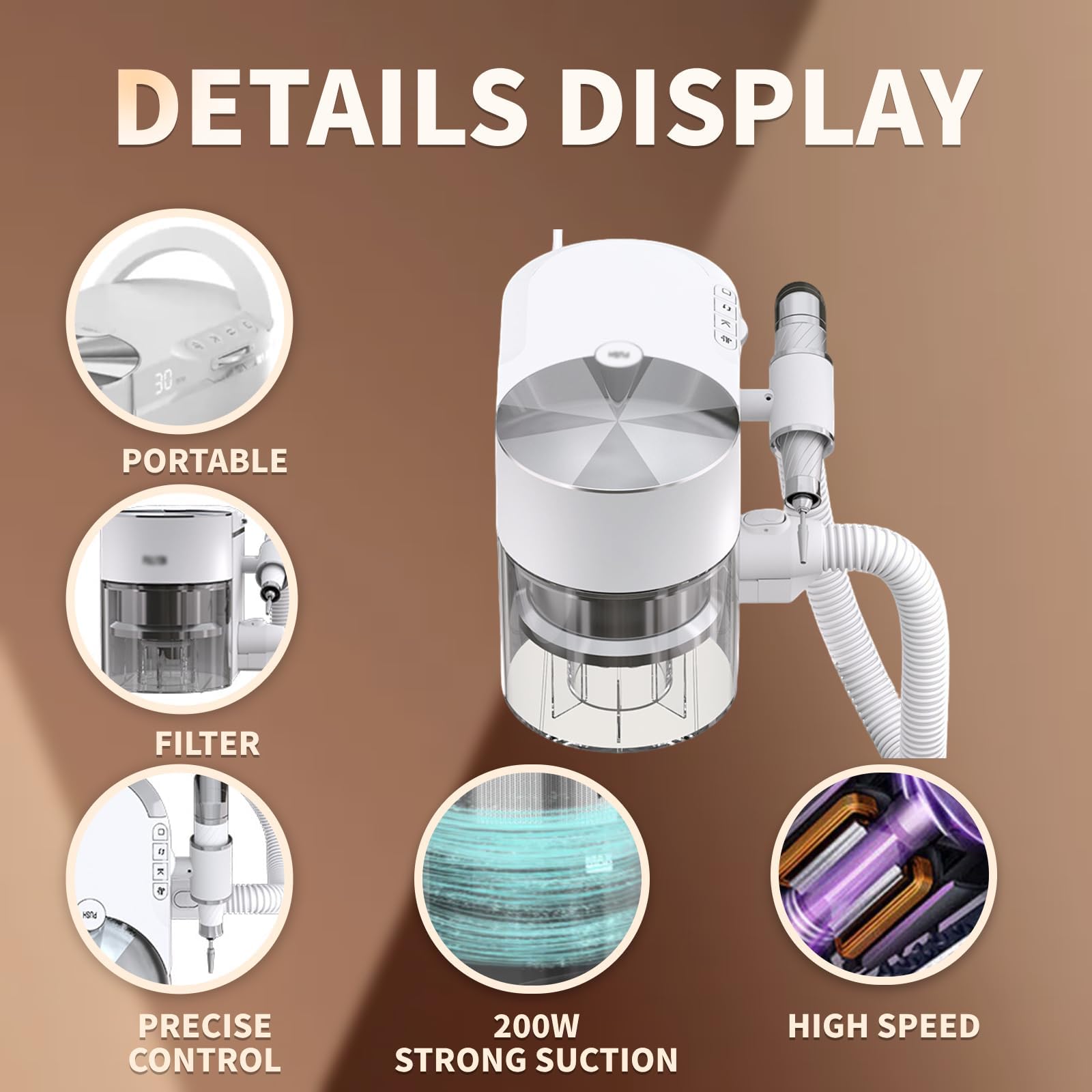 Frezarka do Paznokci 2 w 1 & Pochłaniacz, Cicha Maszyna Manicure | Pochłaniacz Pyłu do Paznokci 30000RPM & Zestaw Elektrycznej Frezarki, Regulacja Wielu Trybów, do Stanowiska Salonu(white)