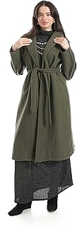 Womens Set of Plain Open Coat and Ribbed Basic Dress - Olive & Charcoal Coat+Long Basic