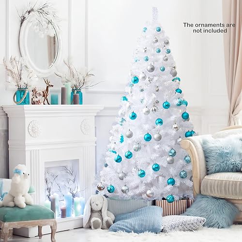 Miniatura 2 de BestComfort Árbol de Navidad blanco de 6 pies, árbol de decoración de Navidad artificial con 650 puntas de ramas de PVC, soporte de metal, árbol de