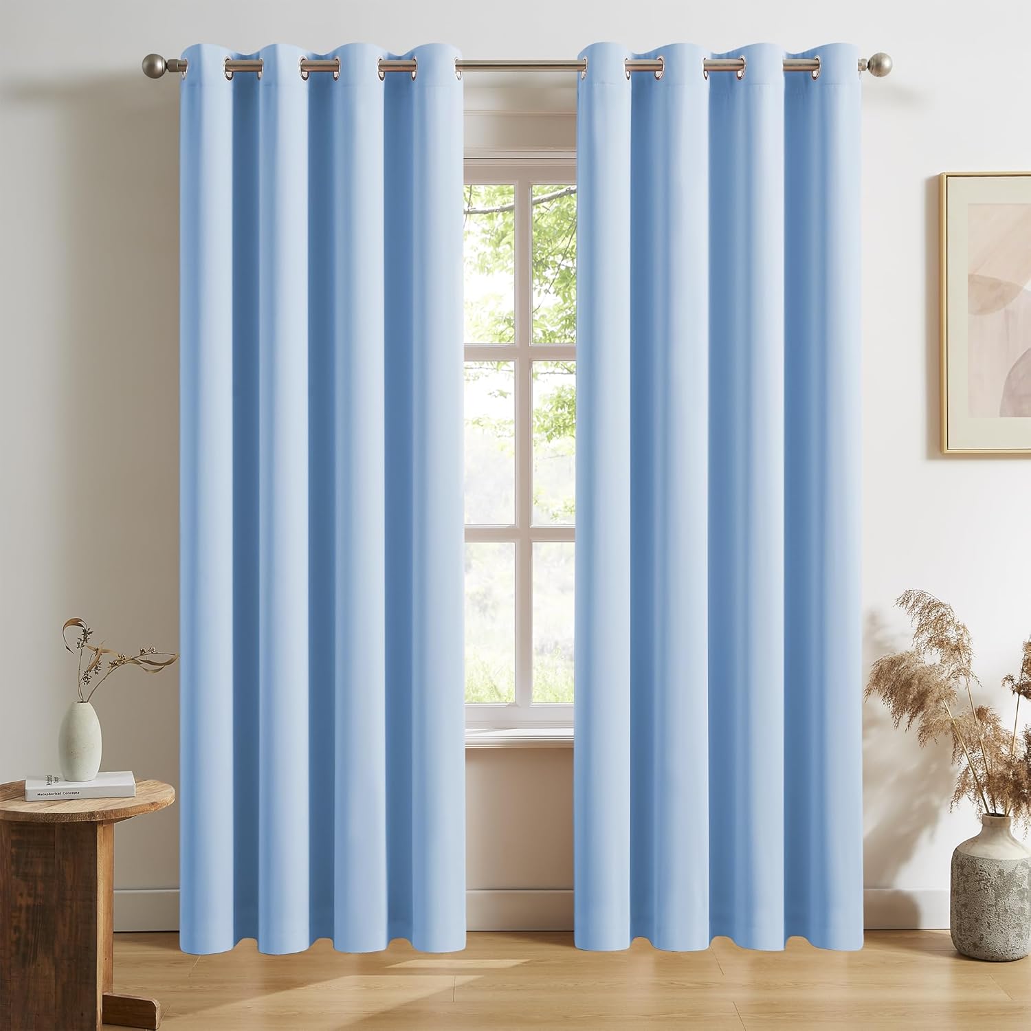DUALIFE Cerulean Blue Blackout Curtain Panels 84 Inches Long Grommet Curtains for Living Room and Bedroom Solid Window Treatment Room Darkening Bedroom Curtains Thermal Insulated Drapes 2 Panels