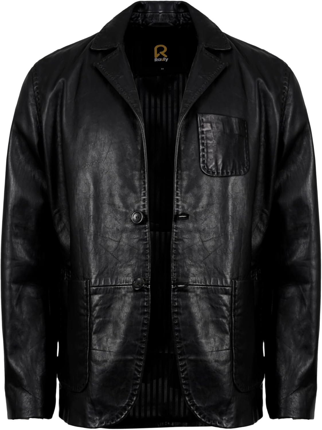 Rauly Real Lambskin Leather Blazer Men Notched Collar Button Closure Front Casual Mens Leather Coat - Image 3