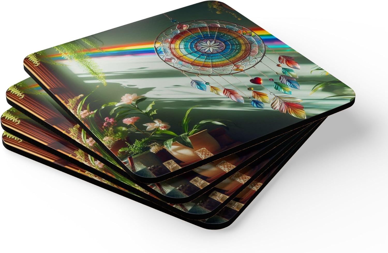 Very Colorful Crystal Suncatcher Set of 4 Premium Coasters