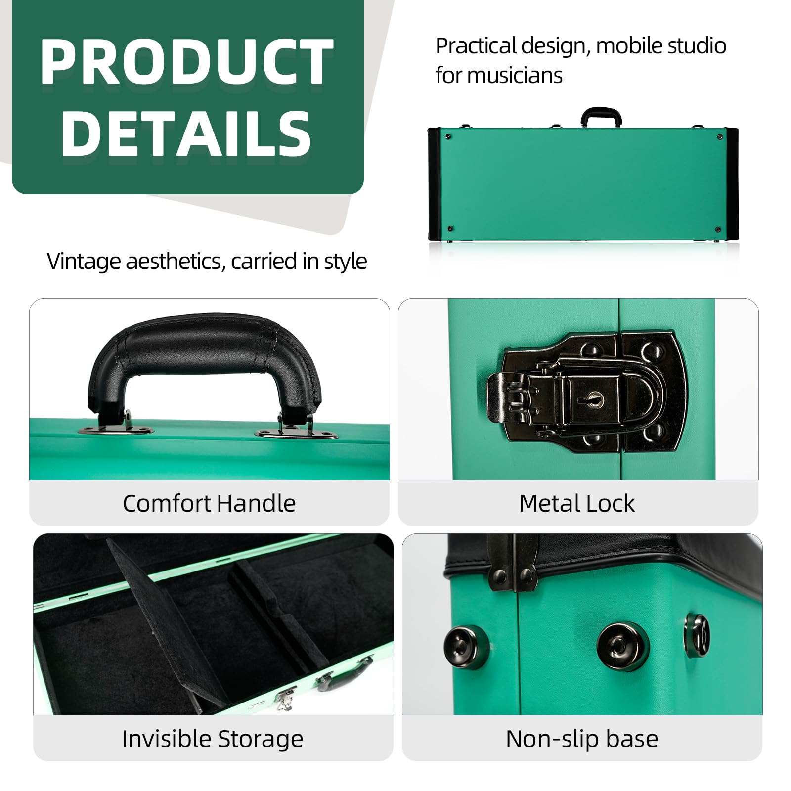 Rm - Custodia rigida per chitarra elettrica, quadrata, portatile, per chitarra elettrica standard, adatta a Fender Strat/Tele Style (verde)