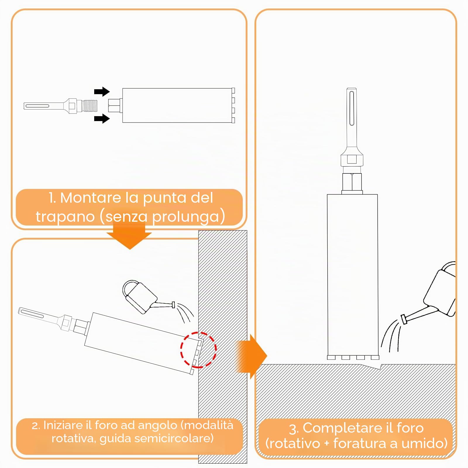CPROSP Corona Diamantata UNC da 1¼" con Adattatore SDS Plus, L 420 mm | Corona a Nucleo DM 82 mm; Punta per Trapano in Calcestruzzo; Cemento Armato; Muratura e Pietra
