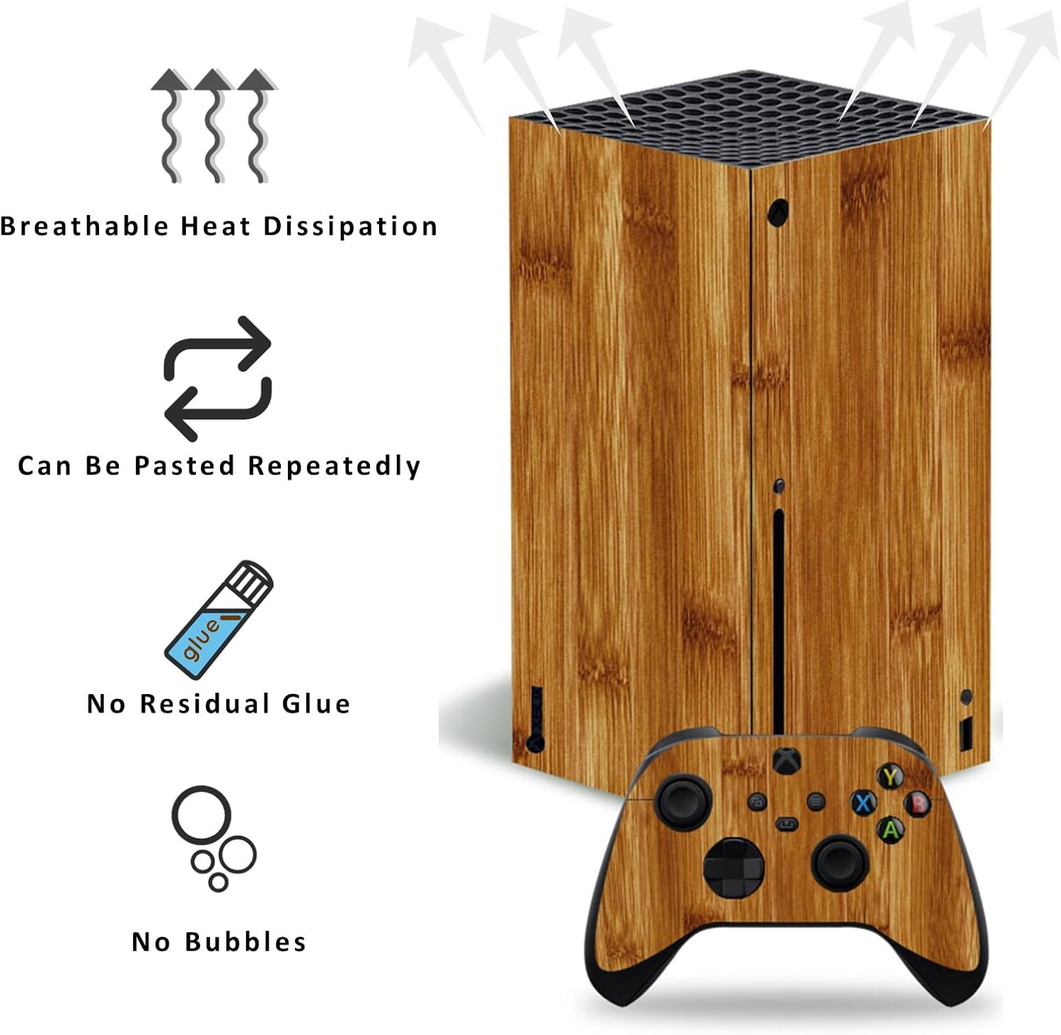 for Xbox Series X - Controller & Console Skin, Shell Protector Wrap Cover Full Set (Light Brown Wood Grain)