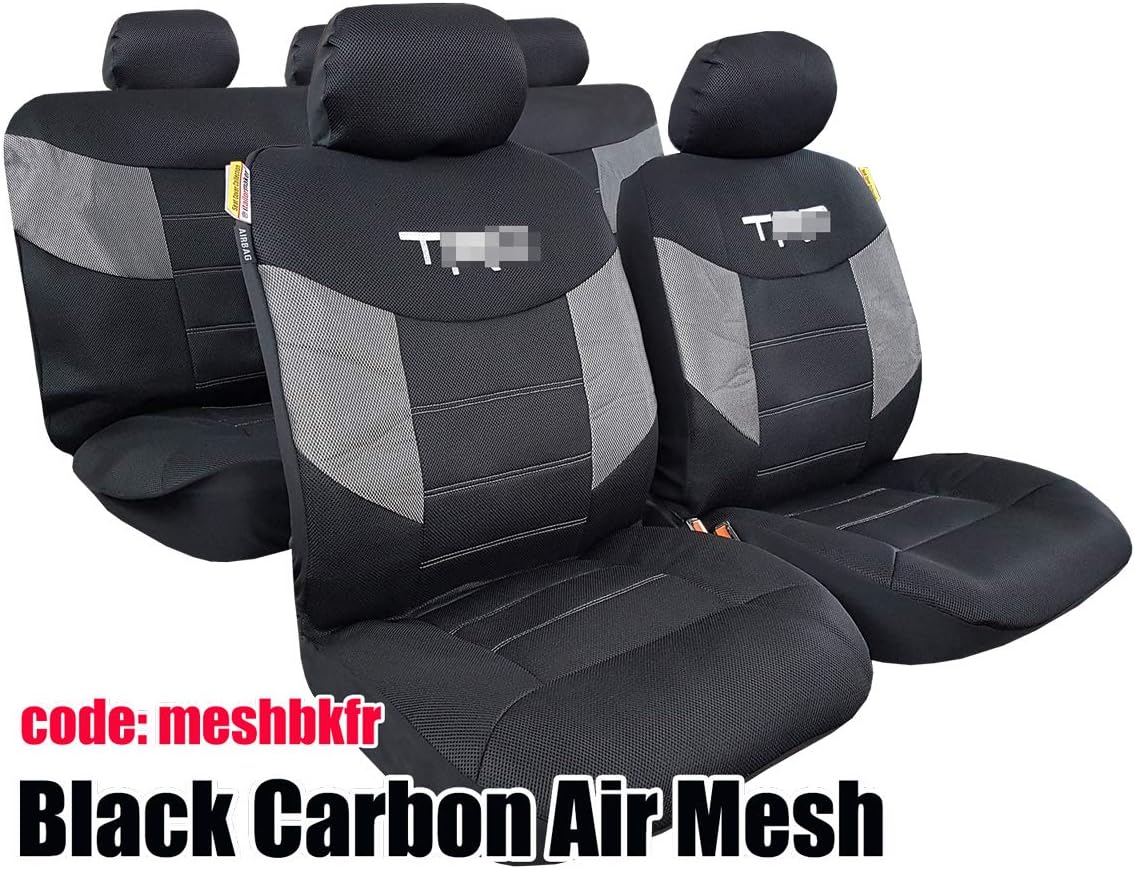 ITAILORMAKER Car Seat Covers 9PCS Carbon Black Full Set-Universal Fit Airbag Compatible-Low Back Bucket Front Split Rear Bench-Racing Sports Embroidery-Cool Mesh Shiny Metallic Jacquard
