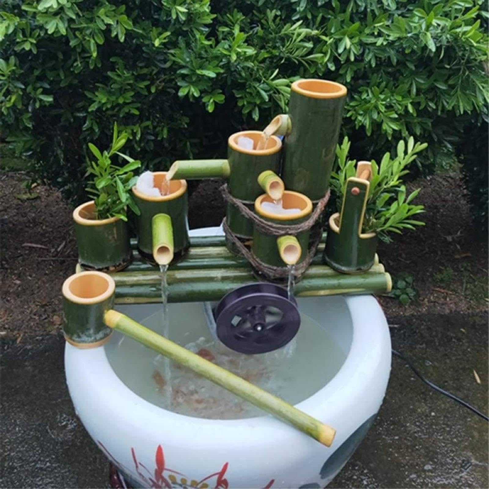 Kit Fontana in bambù, Fontana da Giardino per Esterni, Cascata Decorativa con Ruota d'Acqua Rotante, Fontana Zen, per laghetto, Acquario, Vaso di Fiori, Patio, 30 cm, 30 cm,11.8in