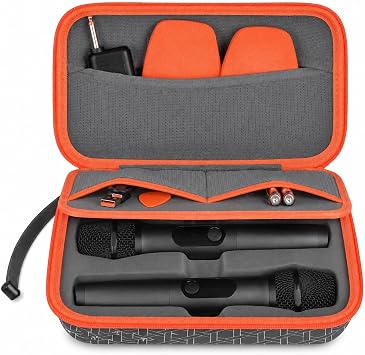 casmilee Wireless Microphone Case for JBL PartyBox 320 & Encore 2, Dual Handheld Mic Storage Bag with Secure Finger-Lock for JBL Wireless Two Microphone System, Portable Karaoke Travel CaseGrey
