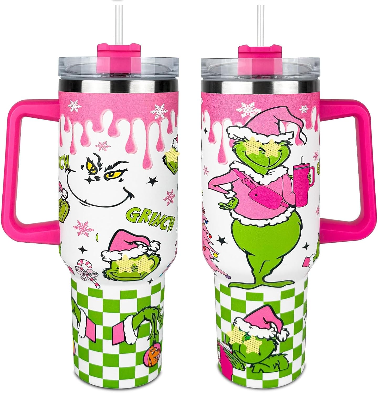 40 oz Tumbler with Handle and Straw, Stainless Steel Tumbler with Lid Straw, Car Mug Sports Travel Christmas Gift 40oz Grinchi Insulated Tumblers (Christmas 14) - Image 2