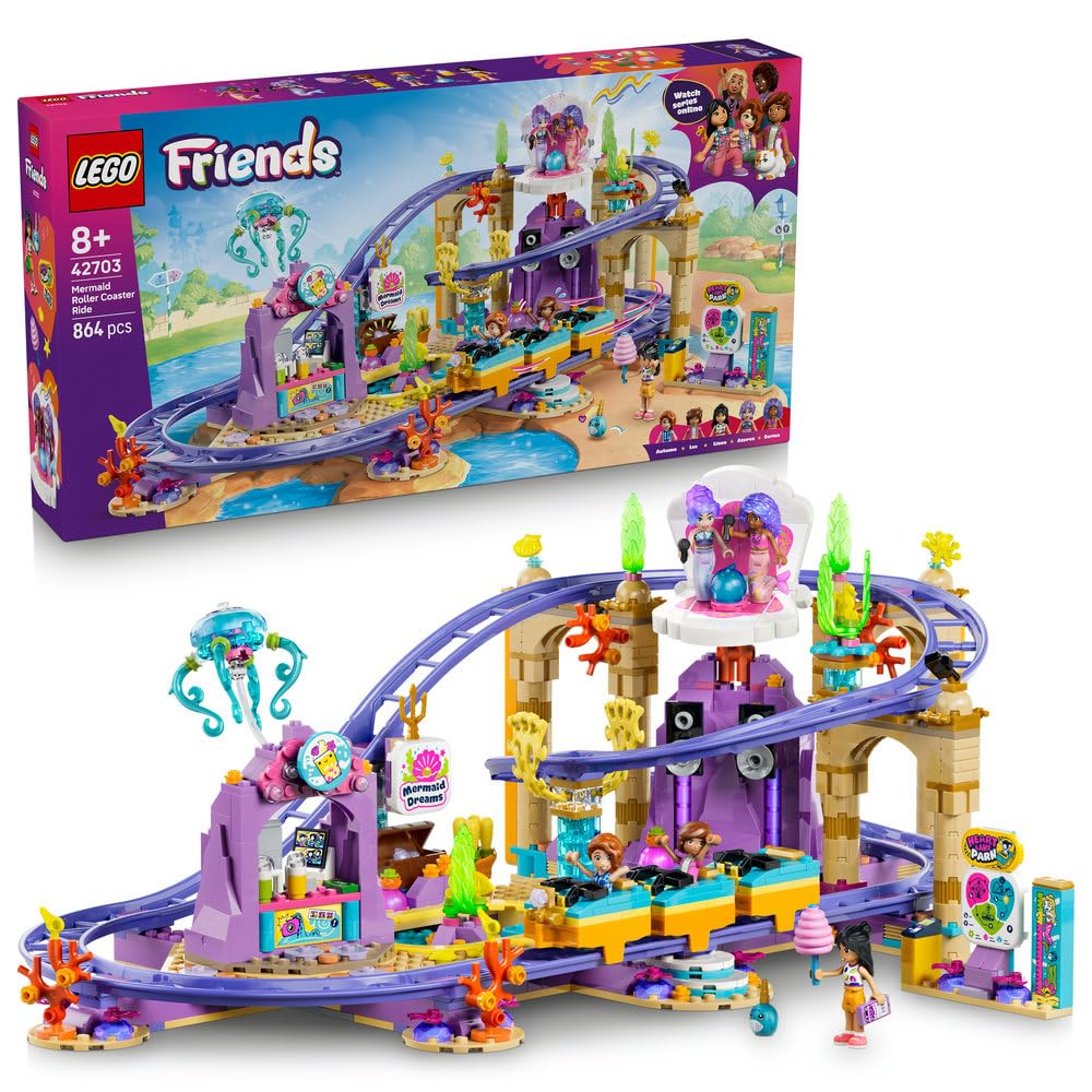 LEGO Friends Syrenkowa kolejka górska 42703 | Kolejka górska, zestaw z parkiem rozrywki, prezent dla dziewczynki i chłopca 8+, 864 elementy