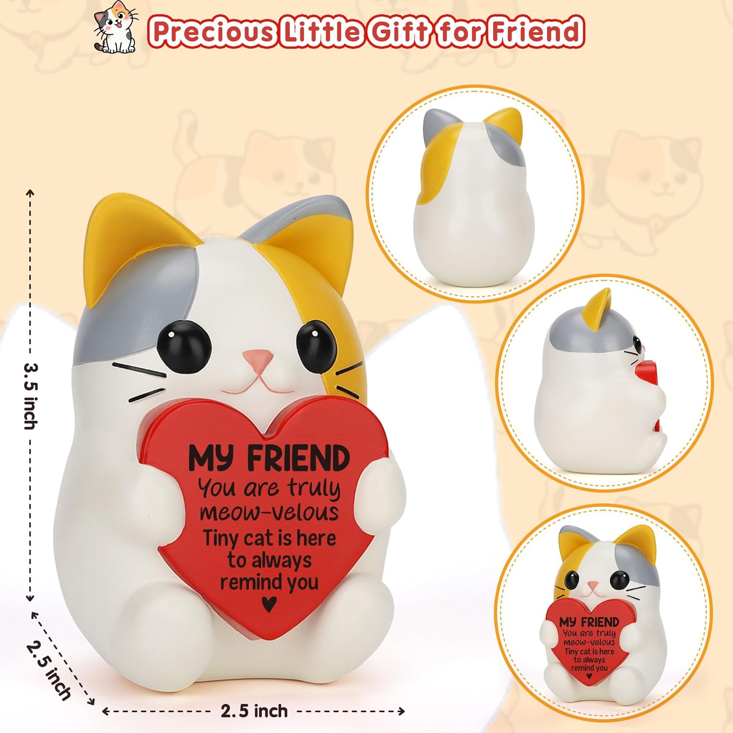 Cat Lover Friend Gifts for Women Men, Cute Friendship Day Birthday Christmas Stocking Stuffers Valentines Day Gift for Best Friend Bestie BFF Coworker Her Him Present, Resin Cat Decor - Image 2