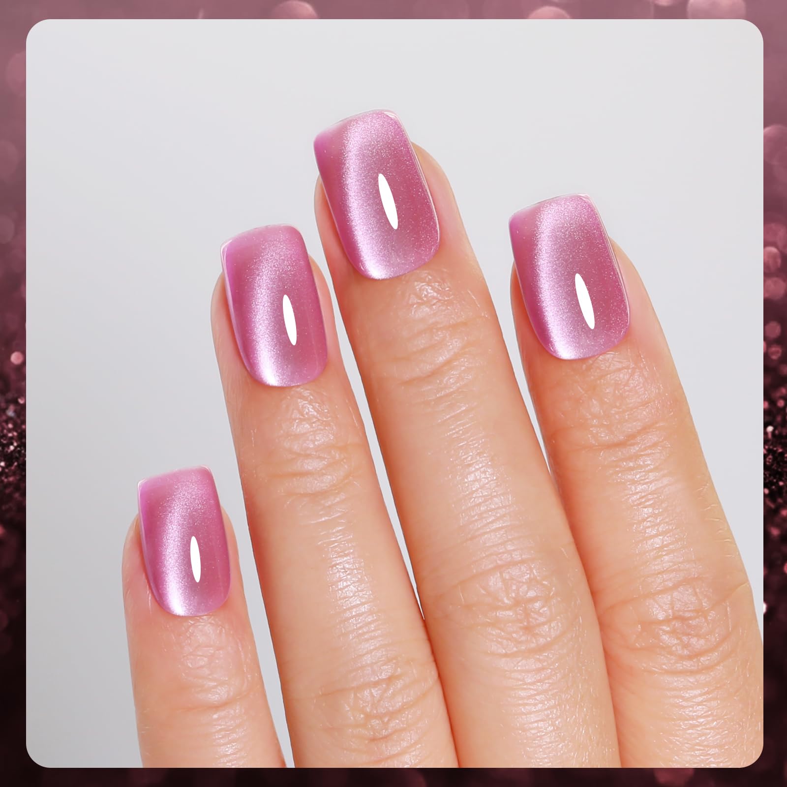 Cat Eye Gel Nail Polish, 15ml Bright Pink Magnetic Nail Gel Polish With Magnet UV LED Holographic Glitter Diamond Shimmer Sparkle DIY Manicure — view 5