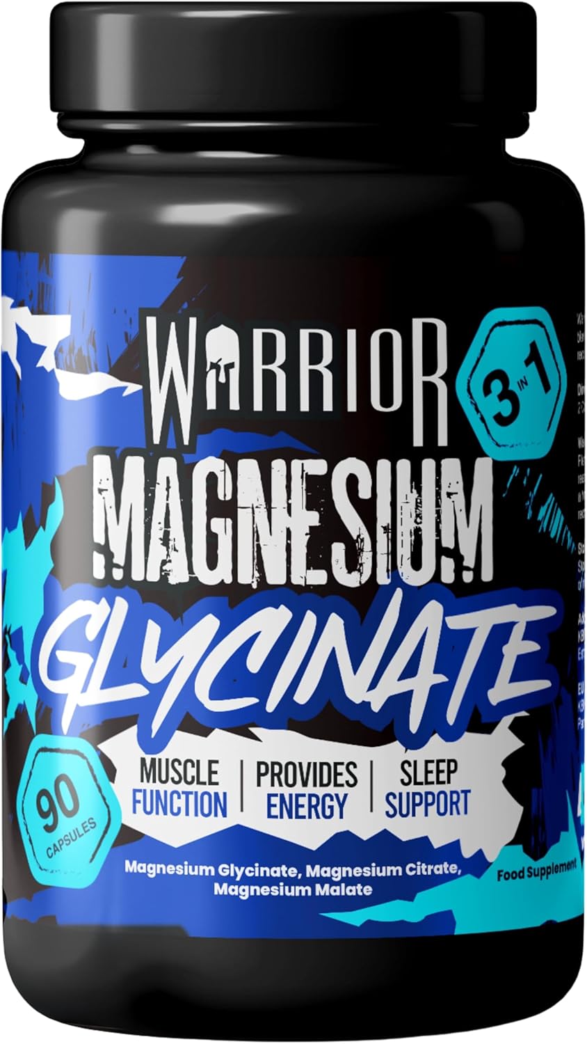 Warrior Magnesium Glycinate 3-in-1 Complex 384mg – High Strength Magnesium Supplements for Men & Women with Glycine & Bisglycinate, 90 Capsules for Muscle Relaxation & Enhances Sleep, Made in UK