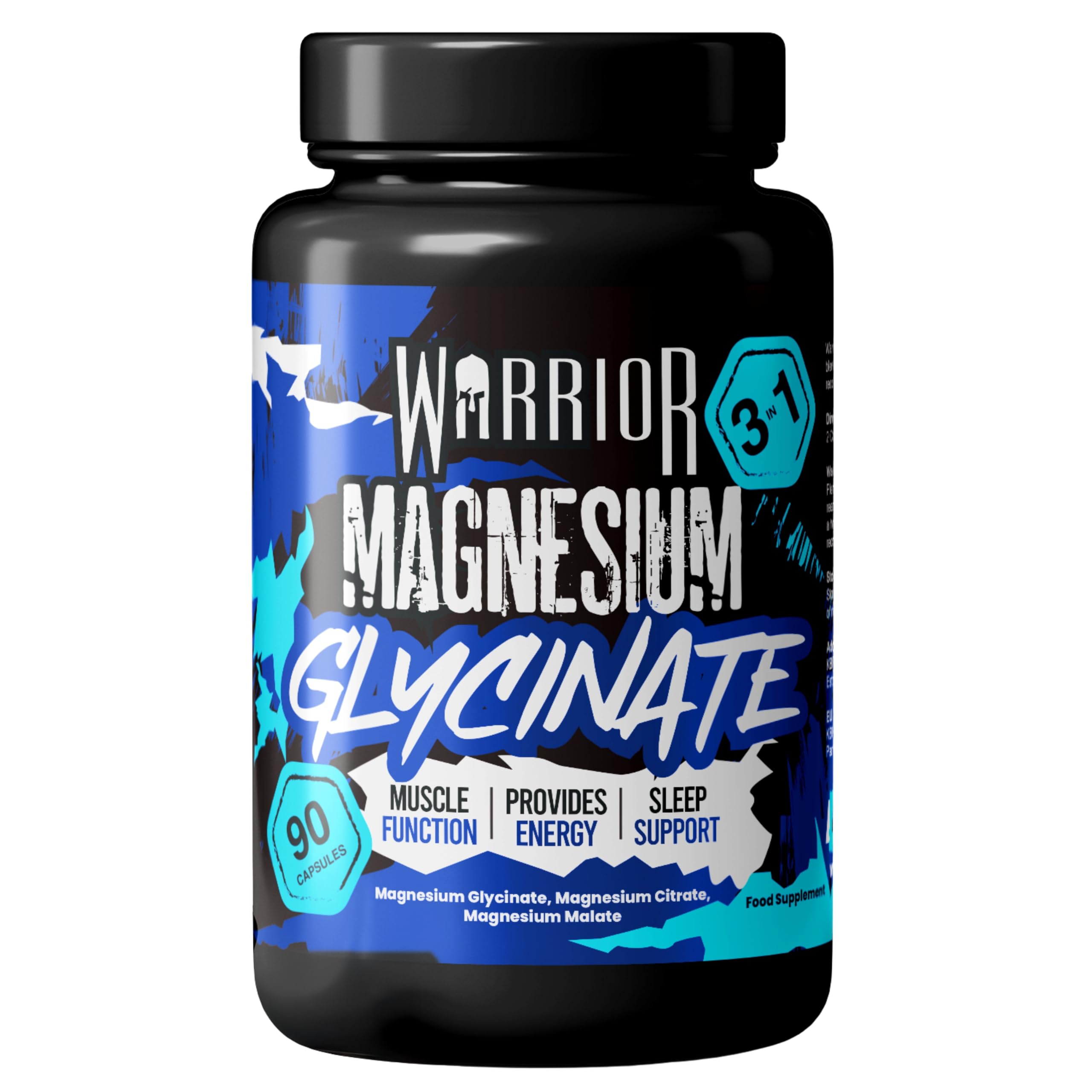 Warrior Magnesium Glycinate 3-in-1 Complex 384mg – High Strength Magnesium Supplements for Men & Women with Glycine & Bisglycinate, 90 Capsules for Muscle Relaxation & Enhances Sleep, Made in UK