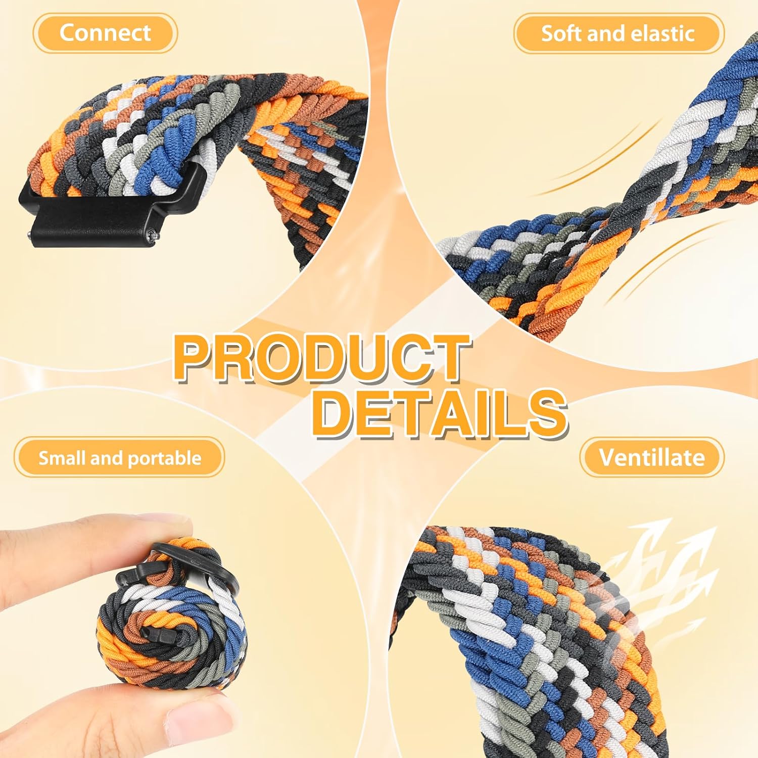 3 Packs Elastic Braided Bands 16mm 18mm Quick Release, Adjustable Stretchy Bands Elastic Sport Wristbands for Women Men