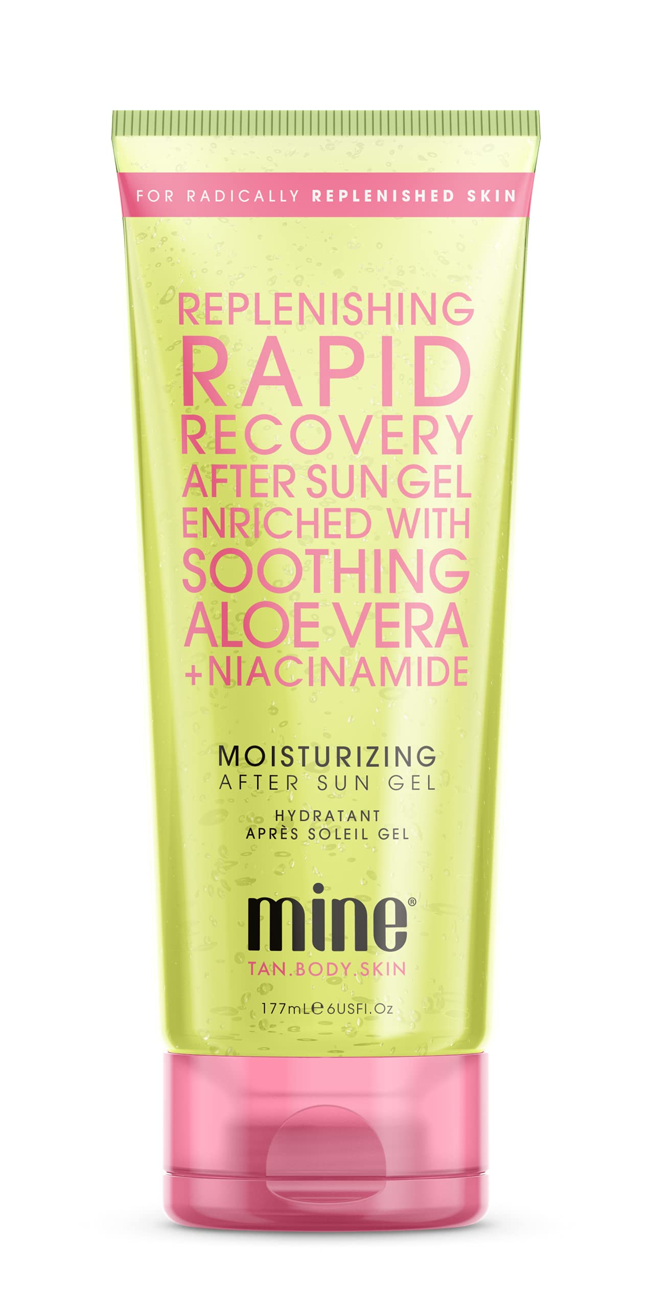 MineTan Radically Moisturizing Aloe Vera Gel for Face + Body | Rapid Recovery After Sun Lotion - Infused with Niacinamide For Fast, Effective Sun Burn Relief + Lasting Skin Care Benefits, 6 Fl Oz