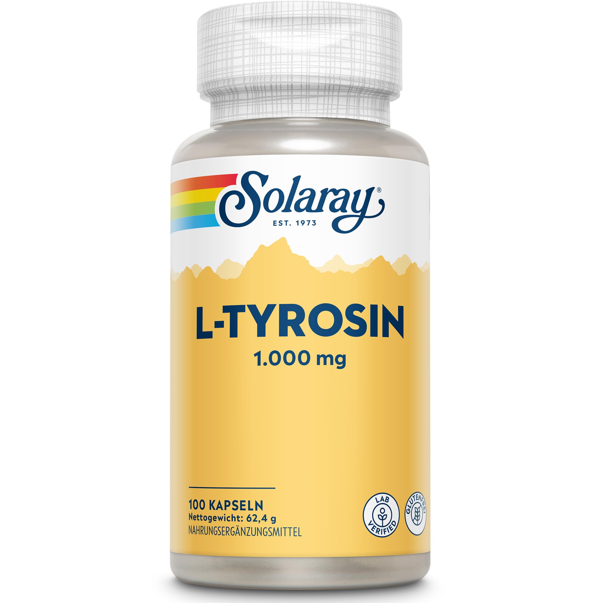 Solaray L-Tyrosin 1000 mg – 100 Kapseln – Freie Aminosäure – 500 mg pro Kapsel – Hochdosiertes L-Tyrosin Supplement – Laborgeprüft & Glutenfrei