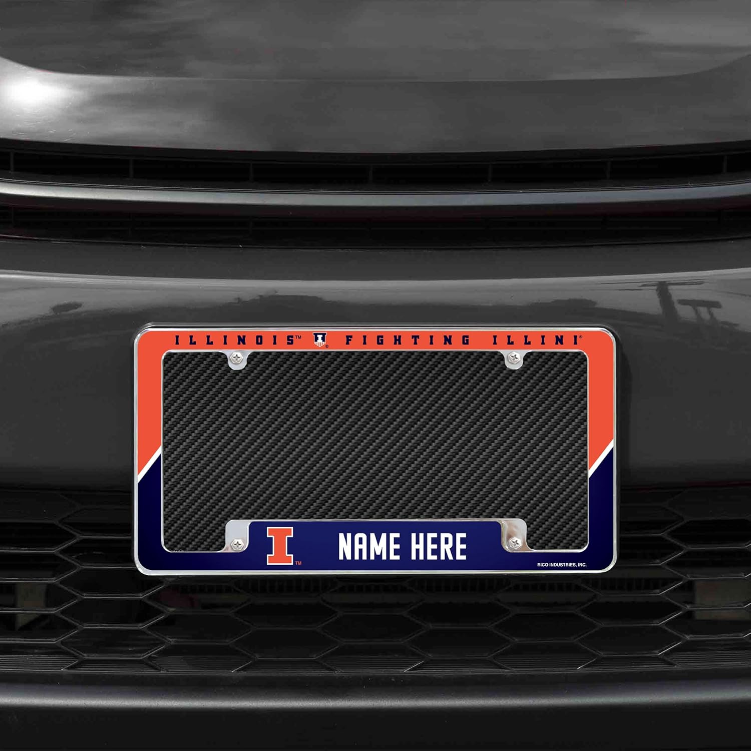 Rico Industries NCAA Illinois Fighting Illini Personalized/Custom 12" x 6" Chrome All Over Automotive License Plate Frame for Car/Truck/SUV