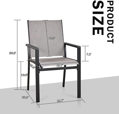 Miniatura 3 de MEOOEM Juego de 4 sillas de comedor para patio al aire libre, muebles de patio de textilene con reposabrazos y marco de metal negro para patio