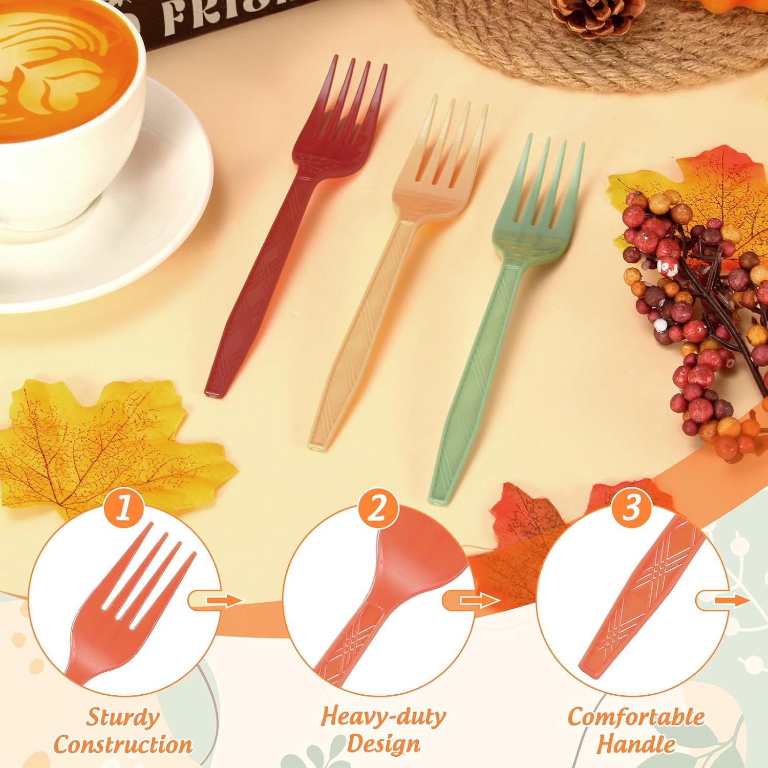 FYSUIMU 360Pcs Fall Plastic Silverware 6 Boho Autumn Colors Heavy Duty Disposable Cutlery Set Includes Forks Spoons Knives for Thanksgiving Wedding Birthday Party Utensil Supplies