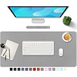 TOWWI PU Leather Desk Pad with Suede Base, Multi-Color Non-Slip Mouse Pad, 36” x 17” Waterproof Desk Writing Mat, Large Desk Blotter Protector (Gray)