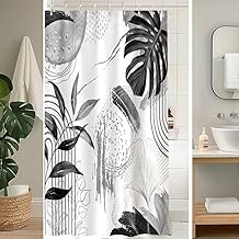Shower Curtain, Shower Curtain 120 x 180 cm, Anti-Mould Tropical Palm Leaves Boheme Jungle Bath Curtains Waterproof Washable Fabric Bathroom Curtains with 8 Hooks