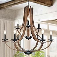 Vista 21 de Iluminación Colgante de Granja, Lámpara de Techo Empotrada Rústica de 4 Luces, Candelabro Vintage Moderno de Madera Sintética para Comedor Isla