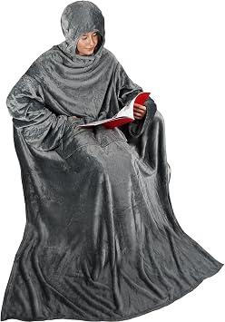 Tirrinia Hood Wearable Fleece Blanket with Sleeves for Adult Women Men, Super Soft Comfy Plush Functional TV Blanket Throw Cuddly Wrap Cover for Bed Sofa and Lounge Chair Couch