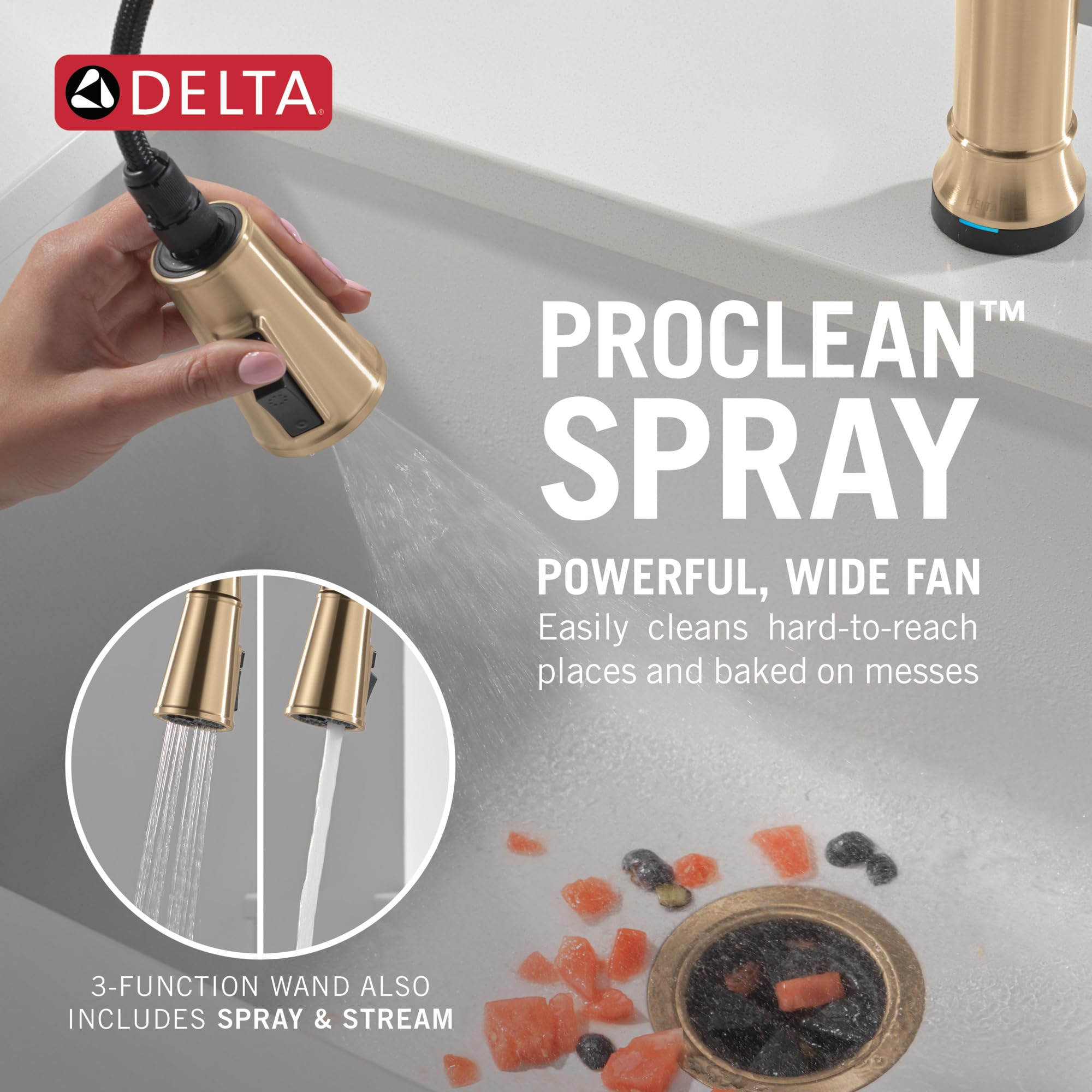 Delta Renaldi - Grifo de cocina sin contacto con tecnología táctil, grifo de fregadero de cocina ProClean de alta presión con rociador extraíble, un solo agujero, bronce champán 9184TL-CZ-PR-DST