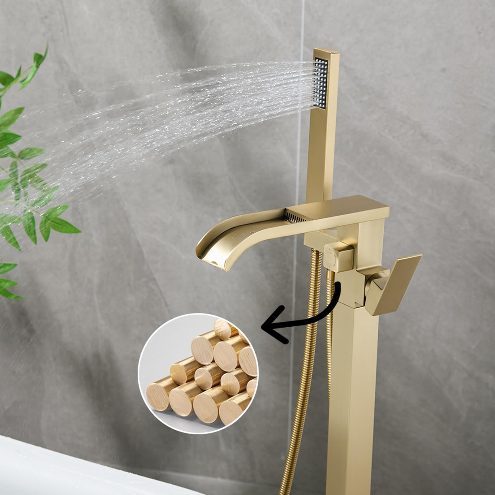BiaoTeng Grifo Bañera de Pie y Ducha Oro Cepillado Laton