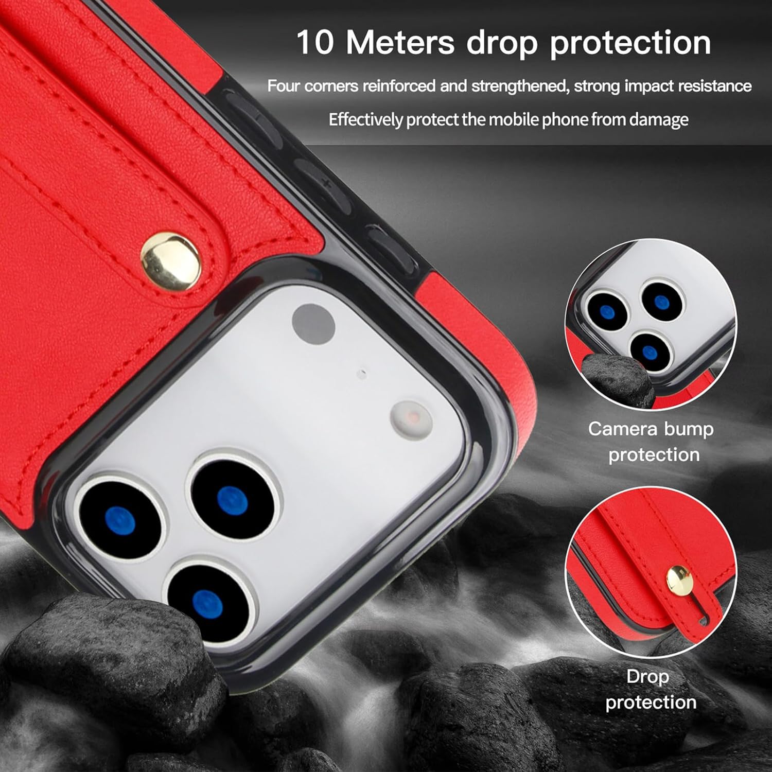 Wallet Case for iPhone 17/17 Air/17 Pro/17 Pro Max, Leather Cover Wrist Strap Stand Card Slot Holder Shell with Crossbody Lanyard Strap Pink