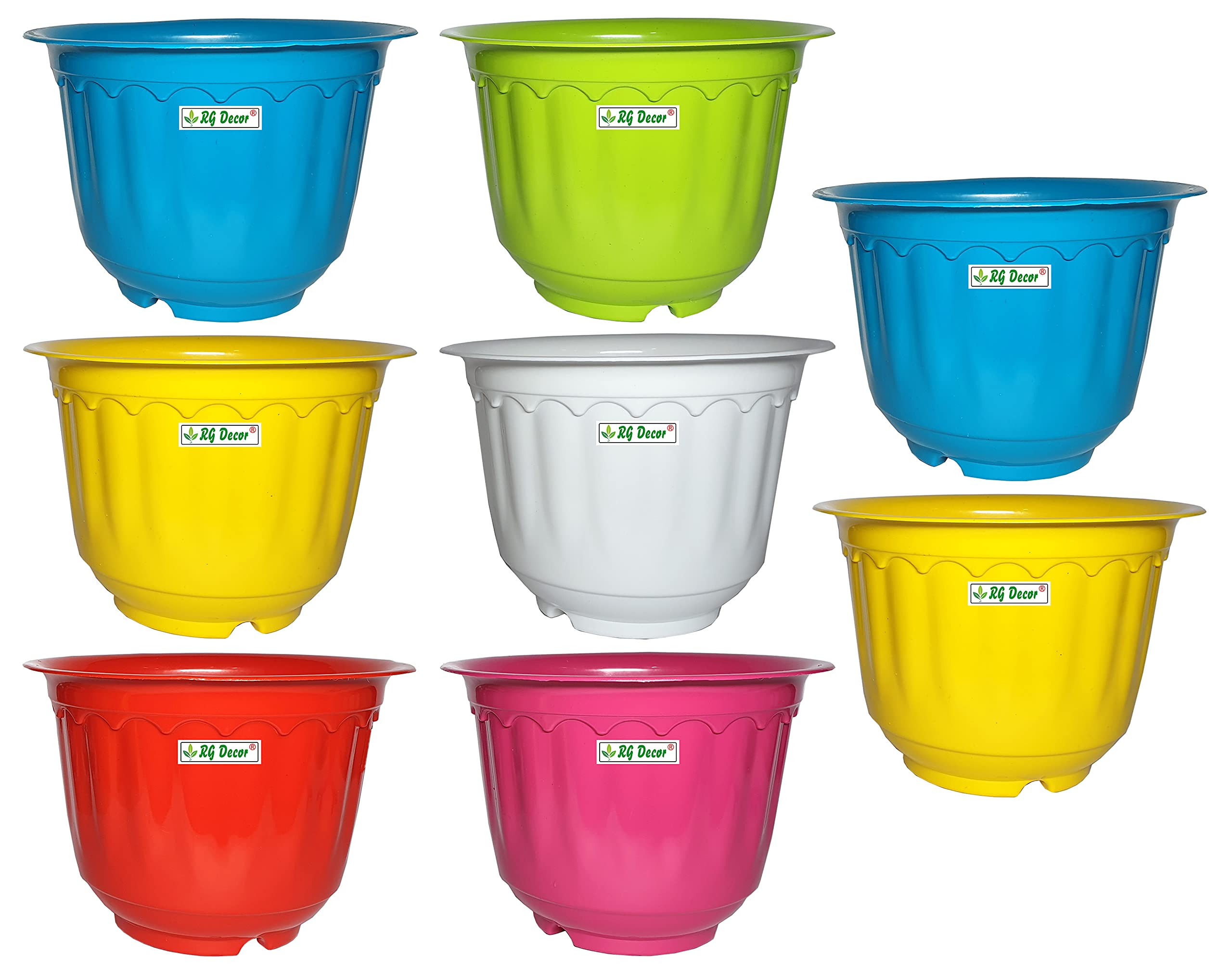 RGDECOR® Cosmos Flower Pots | 10 Inches | Set of 8 | Multicolour | Gamla for Home Garden | Plant Pot for Terrace Garden | Plant Containers Set | Planters for Balcony Garden | Gardening Pots